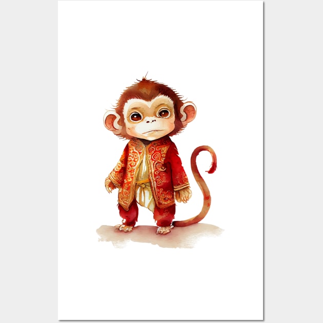 Watercolor Chinese Zodiac Year of the Monkey Wall Art by artsyindc